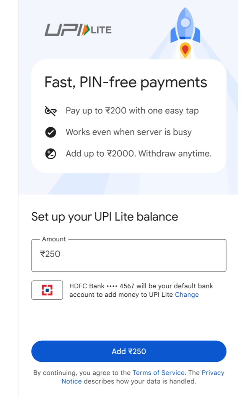Google Pay UPI Lite Activate